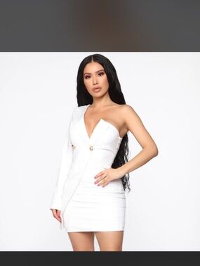 White One-Shoulder Blazer Mini Dress
